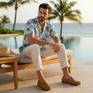 Arizona Jean Co. Men's Sz 11 Natural Brown Leather Stitched Driving Moccasins